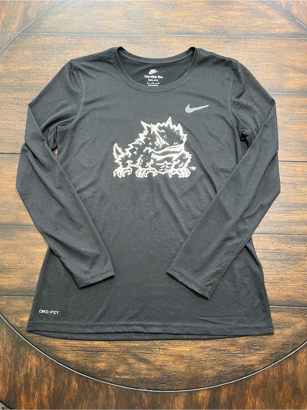 TCU Horned Frogs Nike Tee Dri-Fit Long Sleeve Black Silver Women's Sz Medium